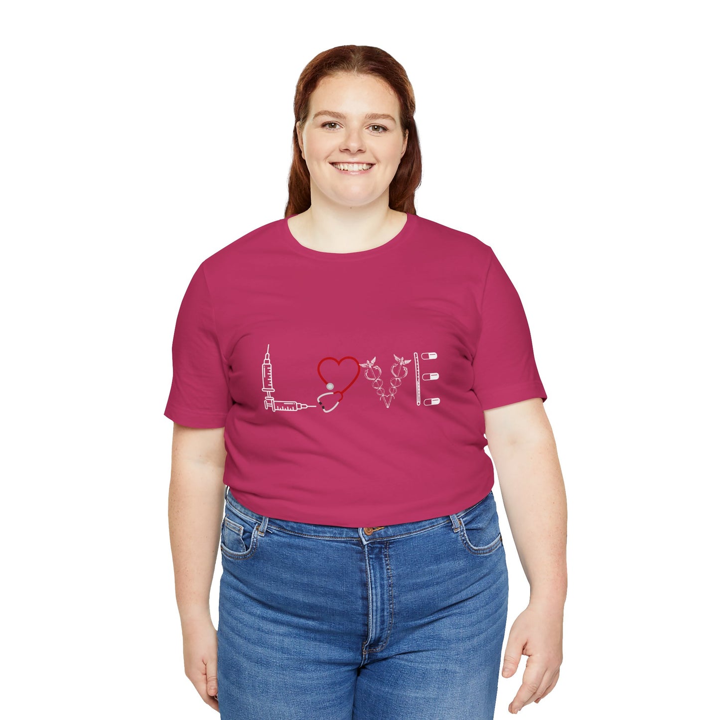 Nurse Tee Love Symbol Medical Tools Unisex Jersey Short Sleeve T-Shirt
