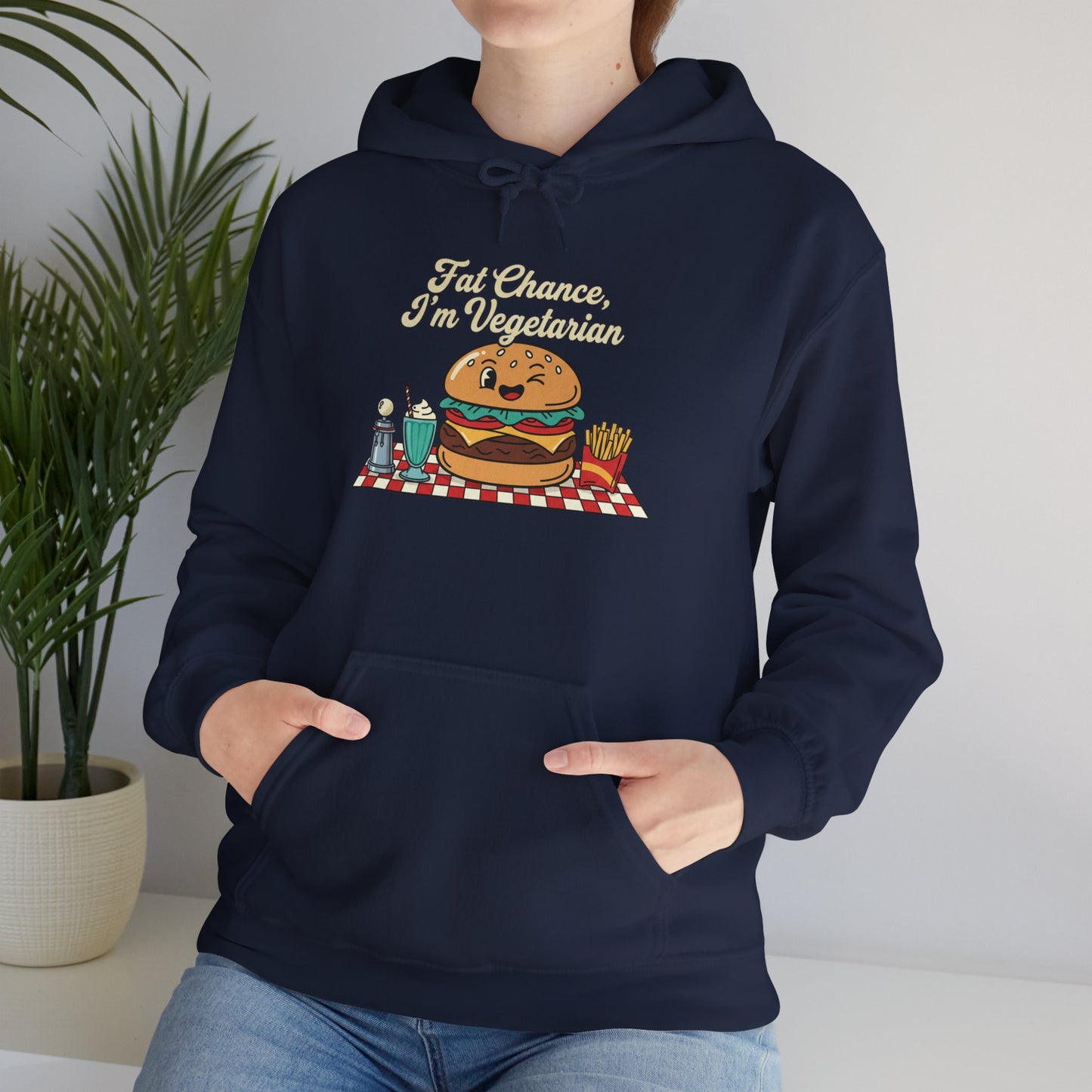 Fat Chance, I'm Vegetarian, Burger Matchbook Hoodie | retro diner shirt, matchbook graphic