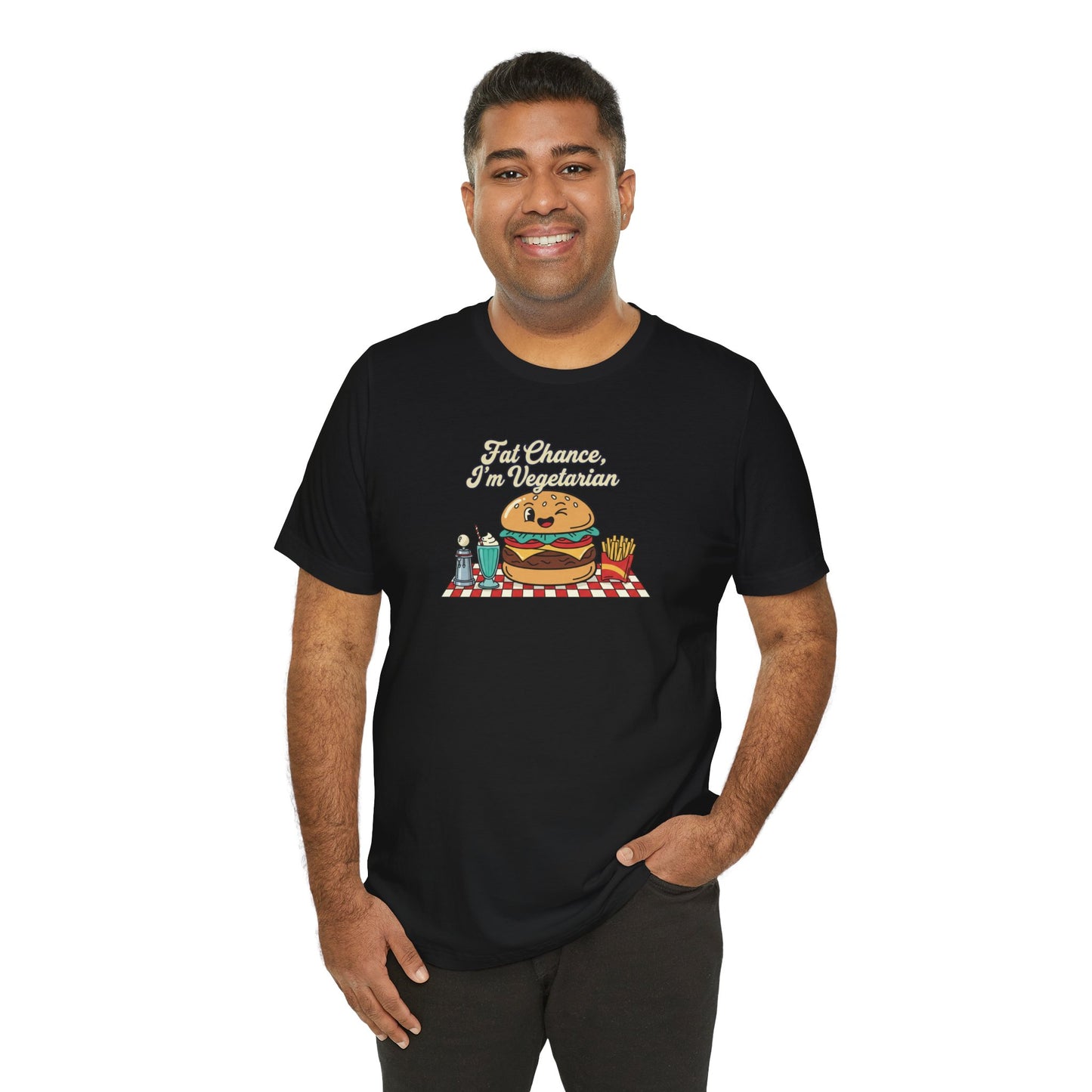 Fat Chance, I'm Vegetarian, Burger Matchbook Graphic Tee | retro diner shirt, vintage fast food design
