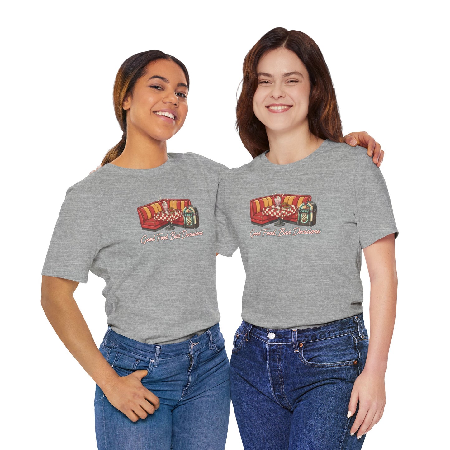 Good Food, Bad Decisions, Diner Booth & Jukebox Tee | Retro Diner Shirt, Matchbook Graphic