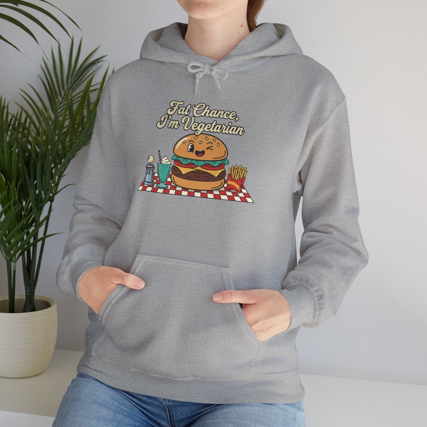 Fat Chance, I'm Vegetarian, Burger Matchbook Hoodie | retro diner shirt, matchbook graphic