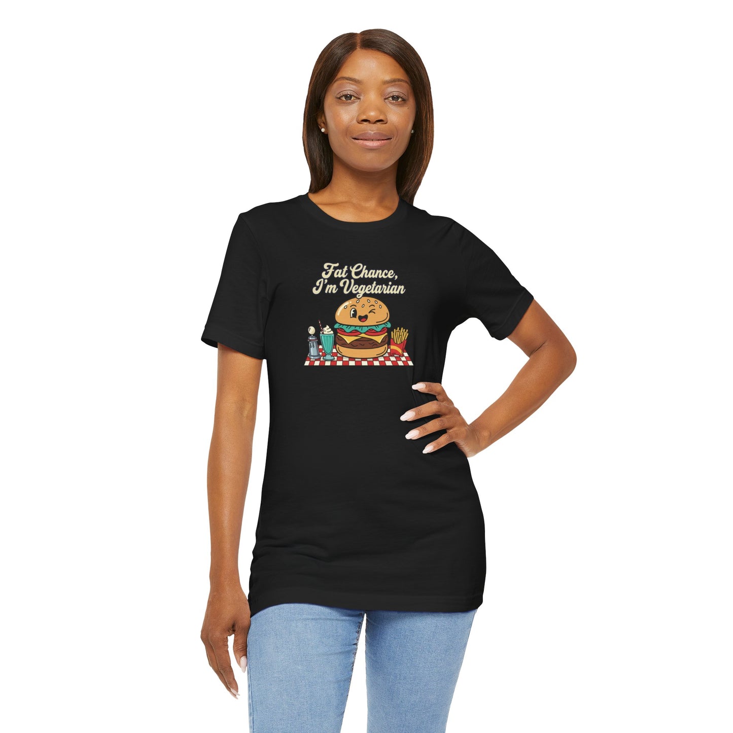 Fat Chance, I'm Vegetarian, Burger Matchbook Graphic Tee | retro diner shirt, vintage fast food design