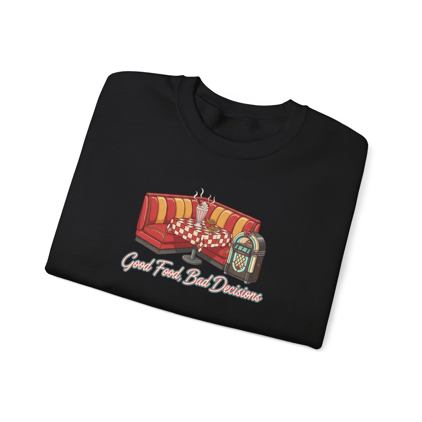 Great Food and Bad Decisions, Diner Booth Graphic Sweatshirt | Retro Diner Shirt, Matchbook Graphic