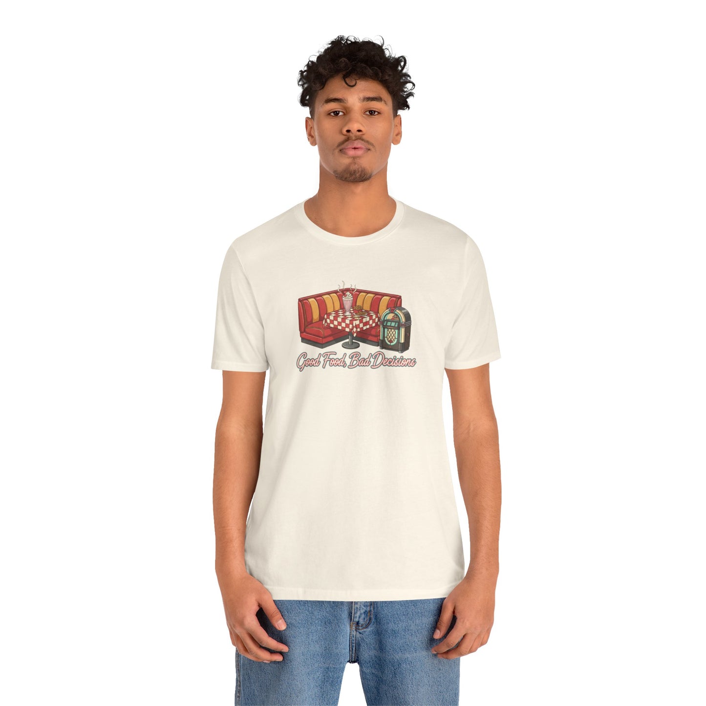 Good Food, Bad Decisions, Diner Booth & Jukebox Tee | Retro Diner Shirt, Matchbook Graphic