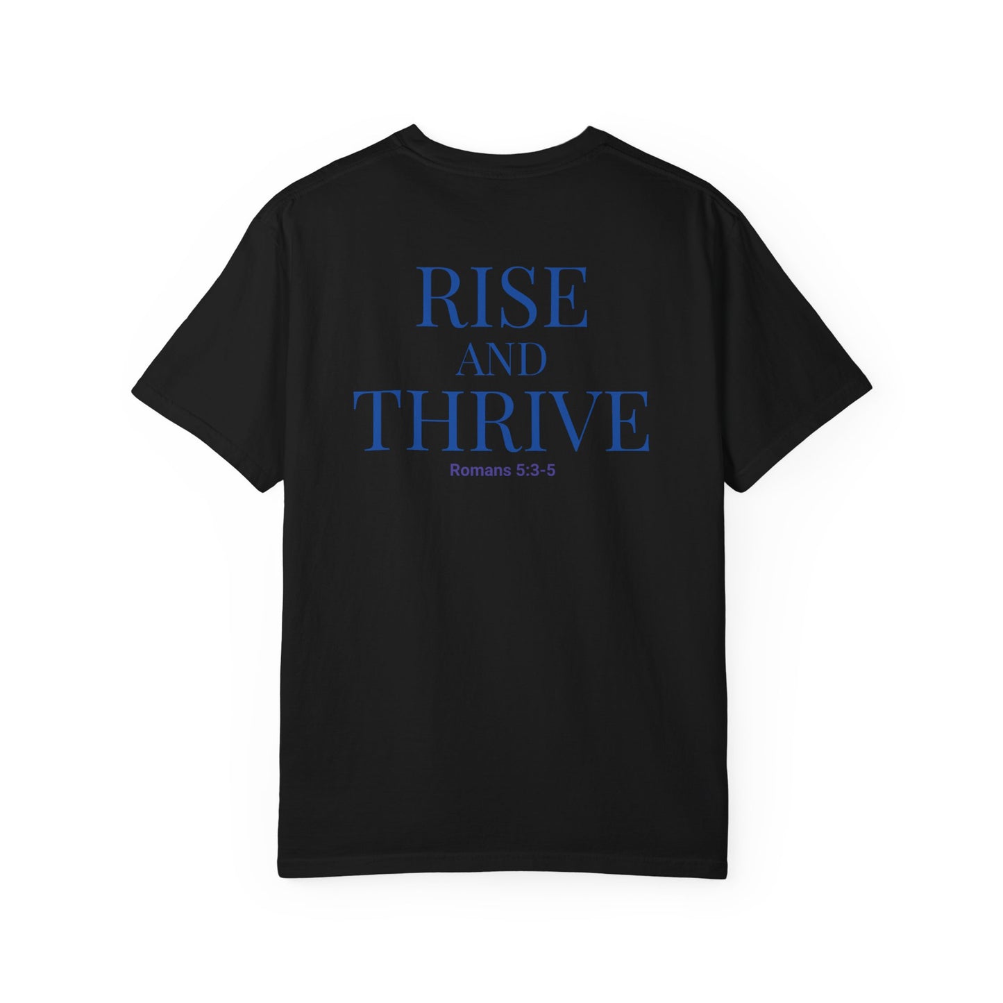 Rise and Thrive Child Abuse Awareness Shirt | Blue Phoenix Survivor & Advocate Tee | Romans 5:3–5
