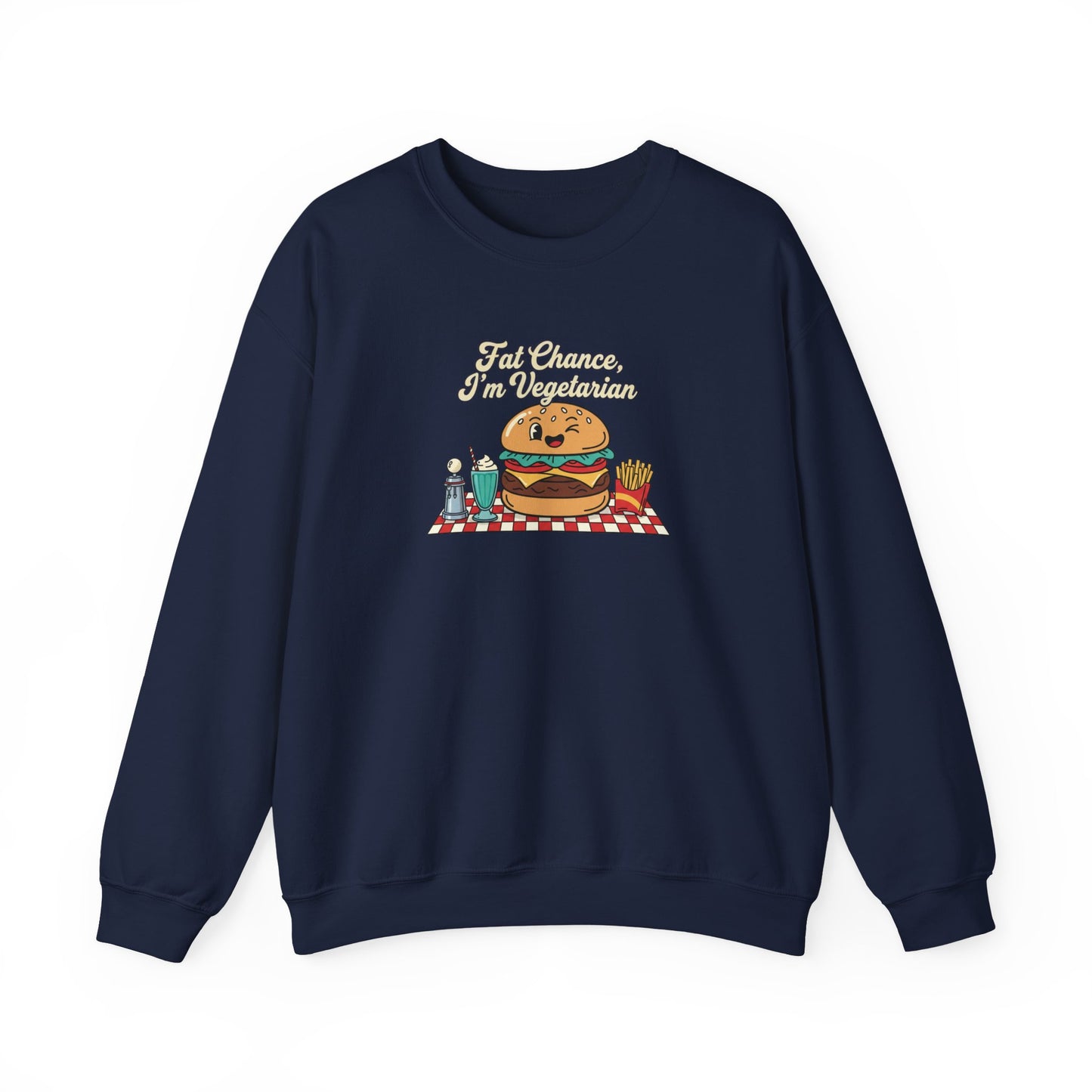 Fat Chance, I'm Vegetarian, Cheeseburger Diner Graphic Sweatshirt | Retro Diner, Matchbook & Pantry Label Art