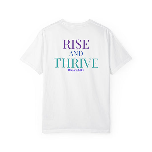 Rise and Thrive Suicide Prevention Shirt | Teal & Purple Phoenix Mental Health Awareness Tee | Romans 5:3–5