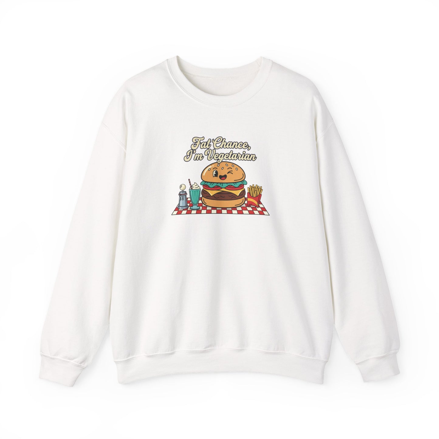 Fat Chance, I'm Vegetarian, Cheeseburger Diner Graphic Sweatshirt | Retro Diner, Matchbook & Pantry Label Art