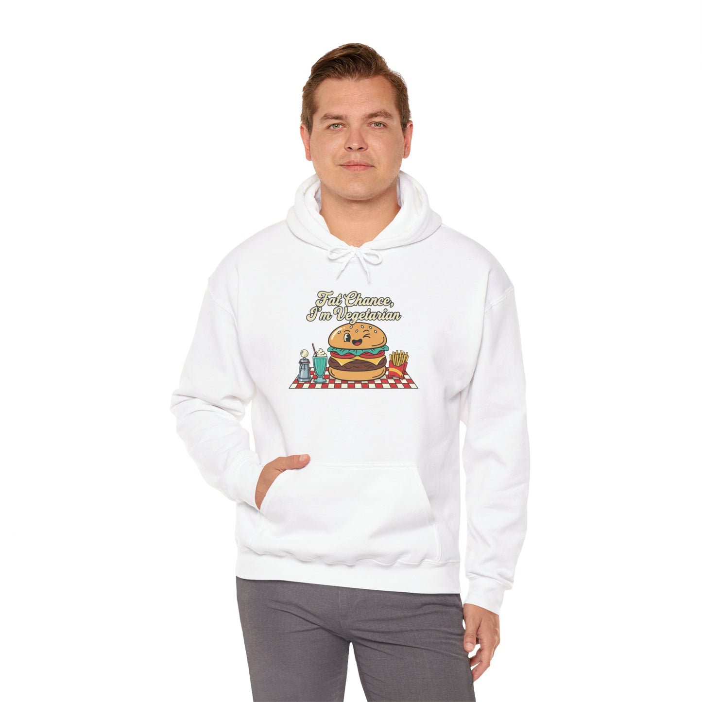 Fat Chance, I'm Vegetarian, Burger Matchbook Hoodie | retro diner shirt, matchbook graphic
