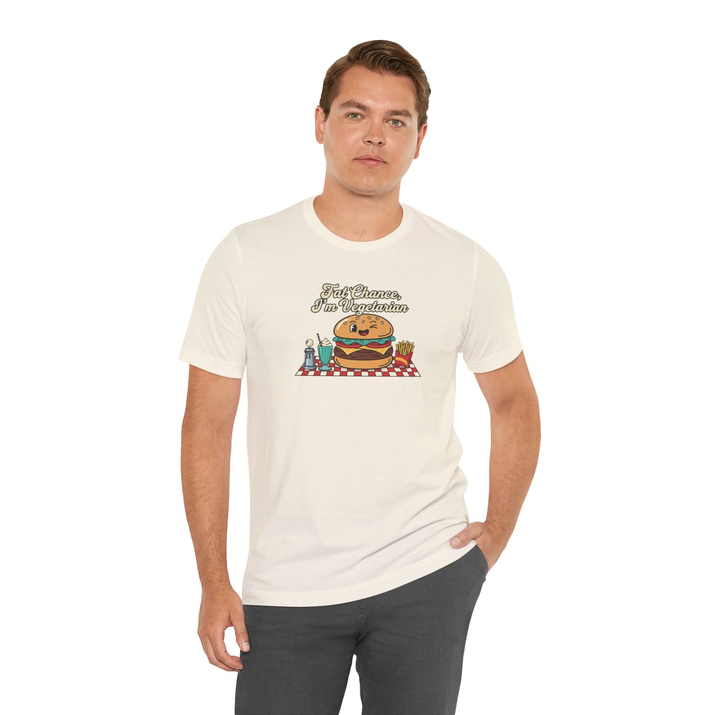 Fat Chance, I'm Vegetarian, Burger Matchbook Graphic Tee | retro diner shirt, vintage fast food design