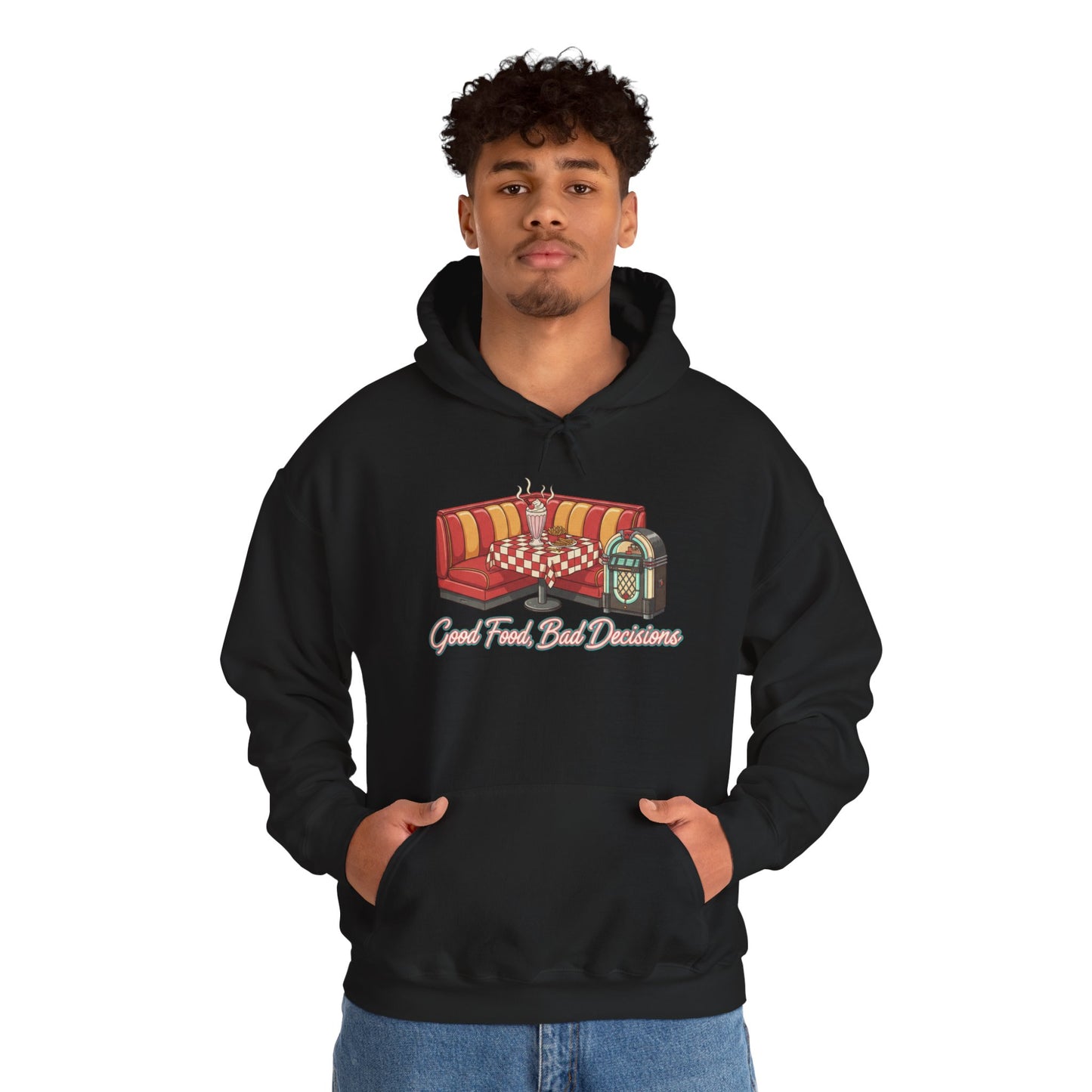 Good Food and Bad Decisions, Matchbook Diner Logo Hoodie | retro diner shirt, matchbook graphic