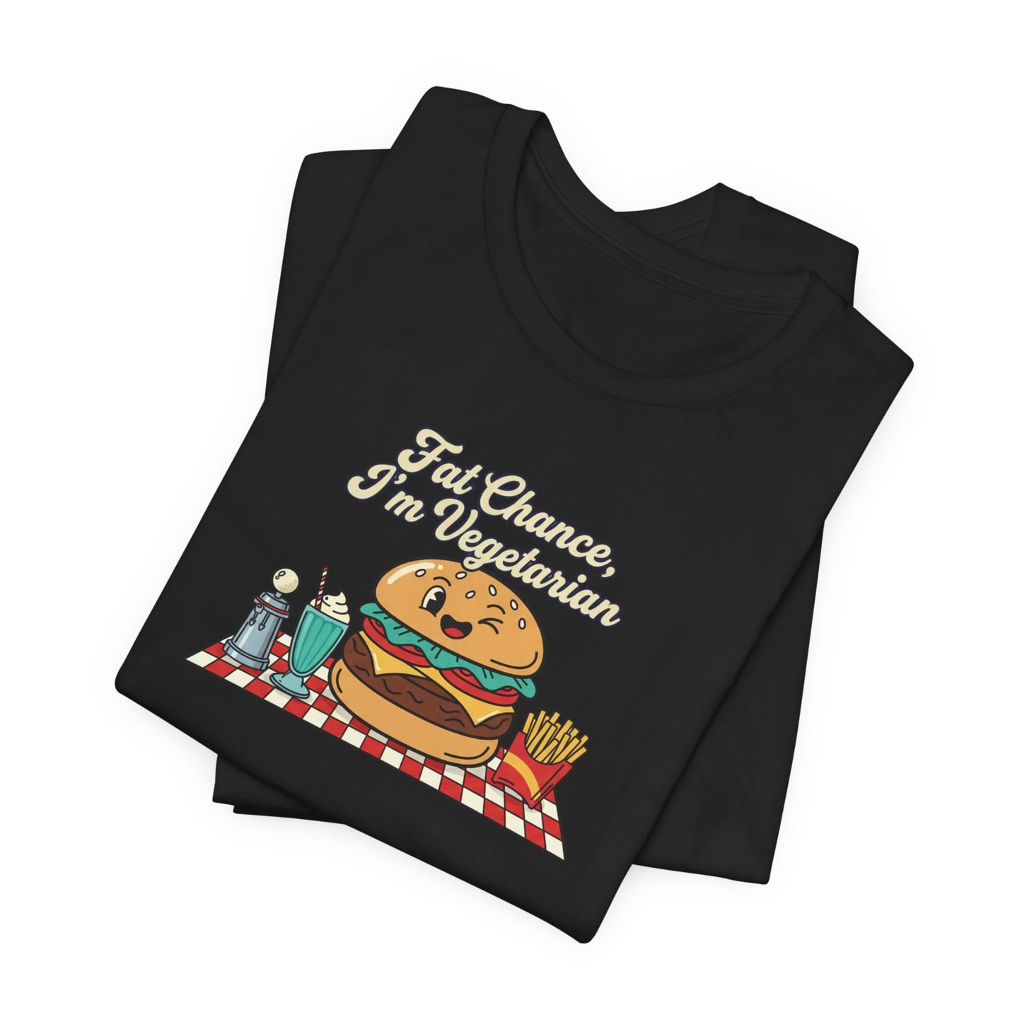 Fat Chance, I'm Vegetarian, Burger Matchbook Graphic Tee | retro diner shirt, vintage fast food design
