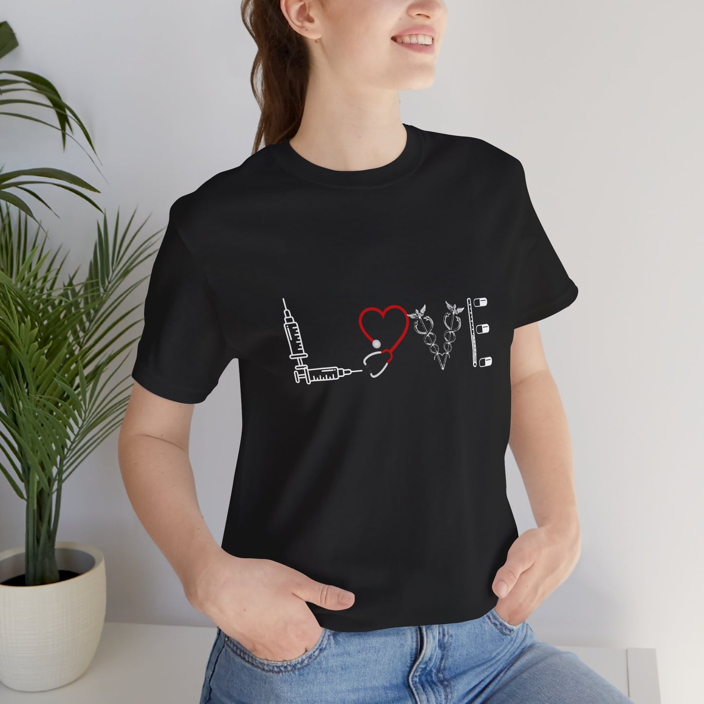 Nurse Tee Love Symbol Medical Tools Unisex Jersey Short Sleeve T-Shirt
