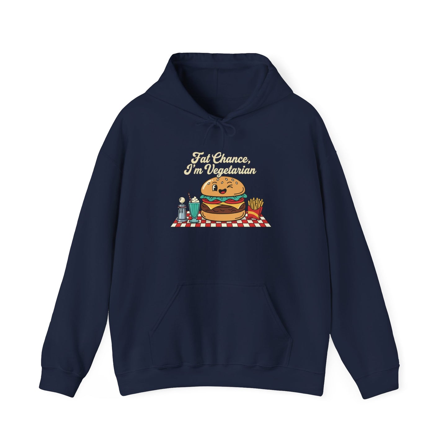 Fat Chance, I'm Vegetarian, Burger Matchbook Hoodie | retro diner shirt, matchbook graphic