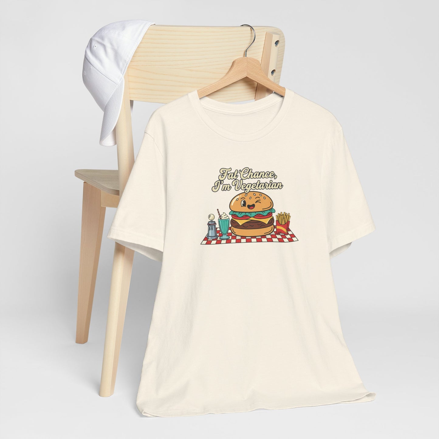 Fat Chance, I'm Vegetarian, Burger Matchbook Graphic Tee | retro diner shirt, vintage fast food design