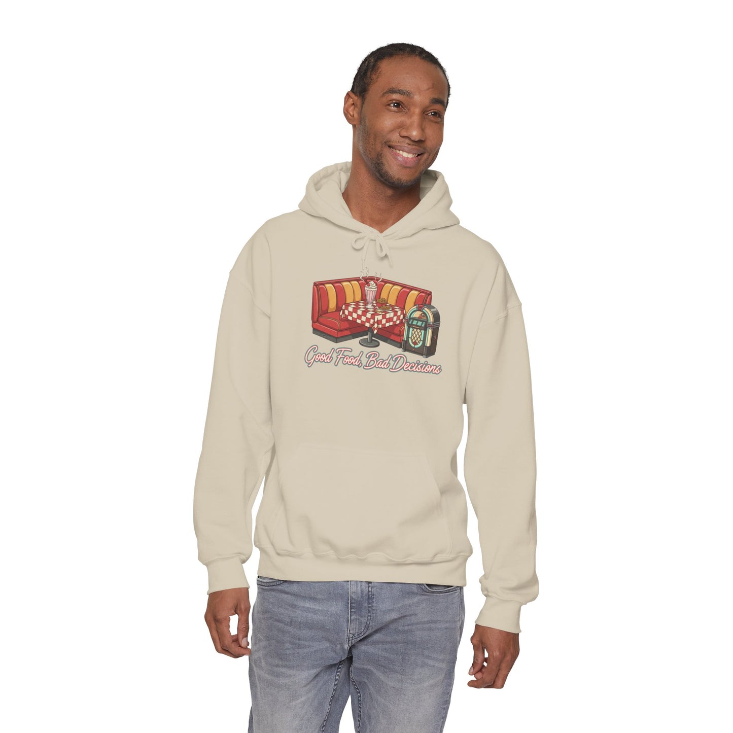 Good Food and Bad Decisions, Matchbook Diner Logo Hoodie | retro diner shirt, matchbook graphic