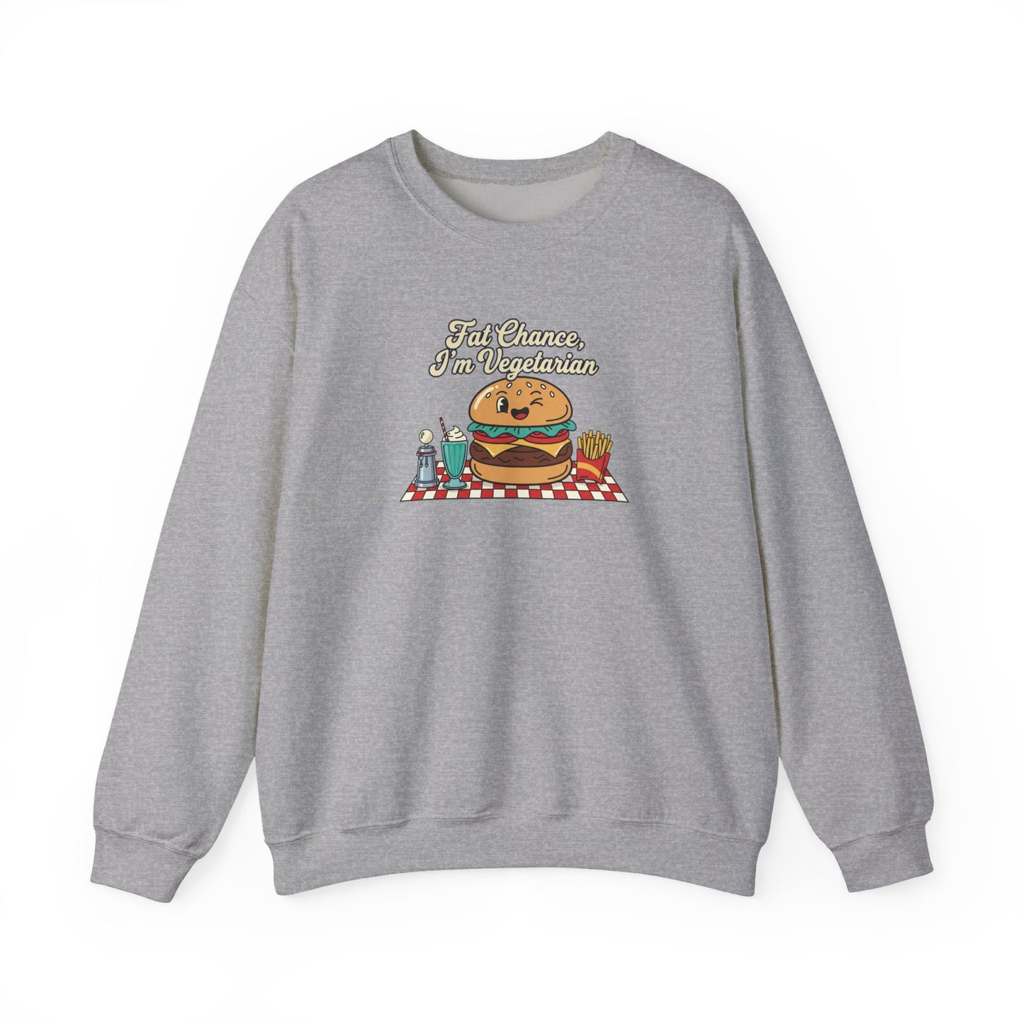 Fat Chance, I'm Vegetarian, Cheeseburger Diner Graphic Sweatshirt | Retro Diner, Matchbook & Pantry Label Art