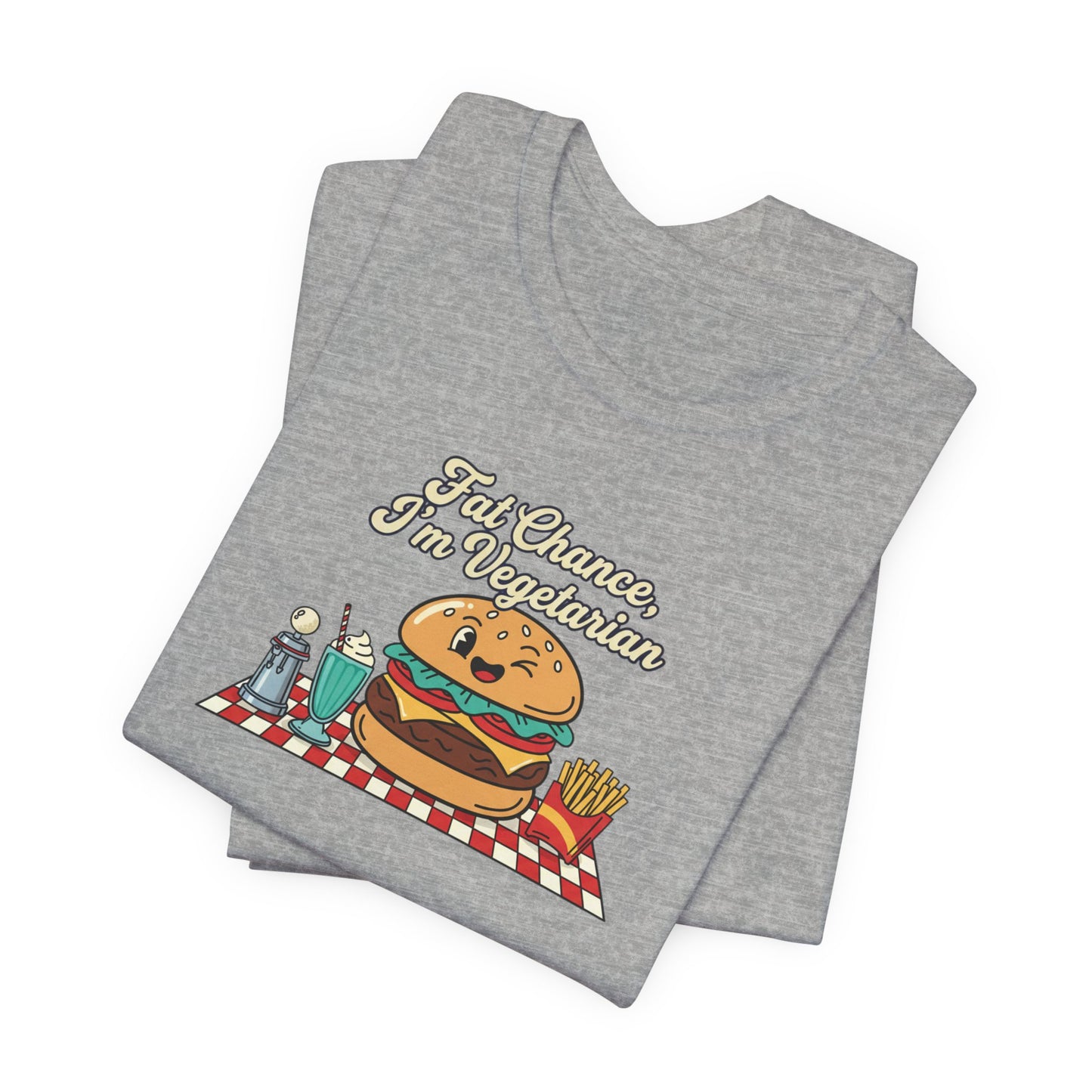 Fat Chance, I'm Vegetarian, Burger Matchbook Graphic Tee | retro diner shirt, vintage fast food design