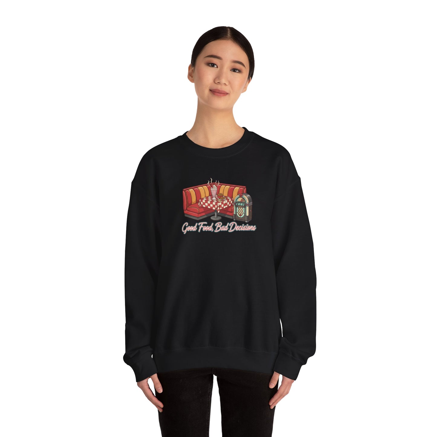 Great Food and Bad Decisions, Diner Booth Graphic Sweatshirt | Retro Diner Shirt, Matchbook Graphic