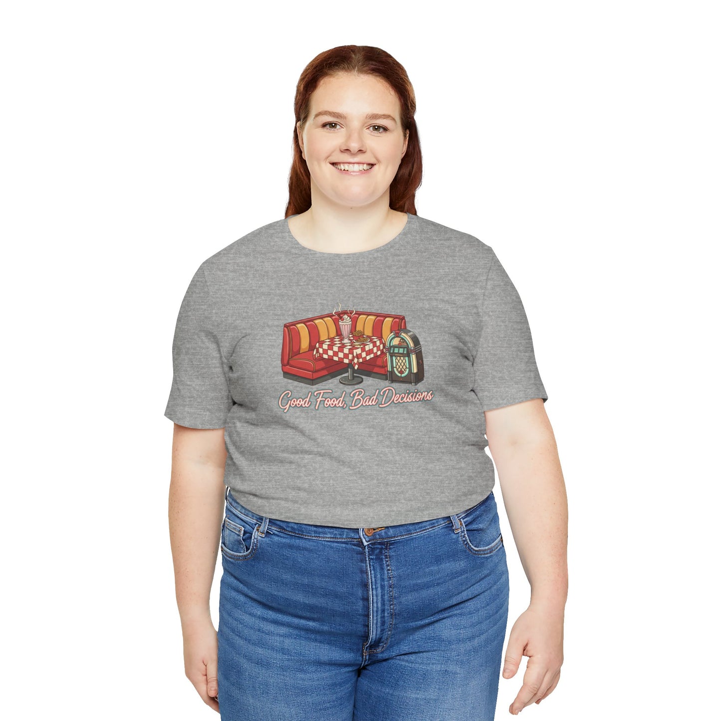 Good Food, Bad Decisions, Diner Booth & Jukebox Tee | Retro Diner Shirt, Matchbook Graphic