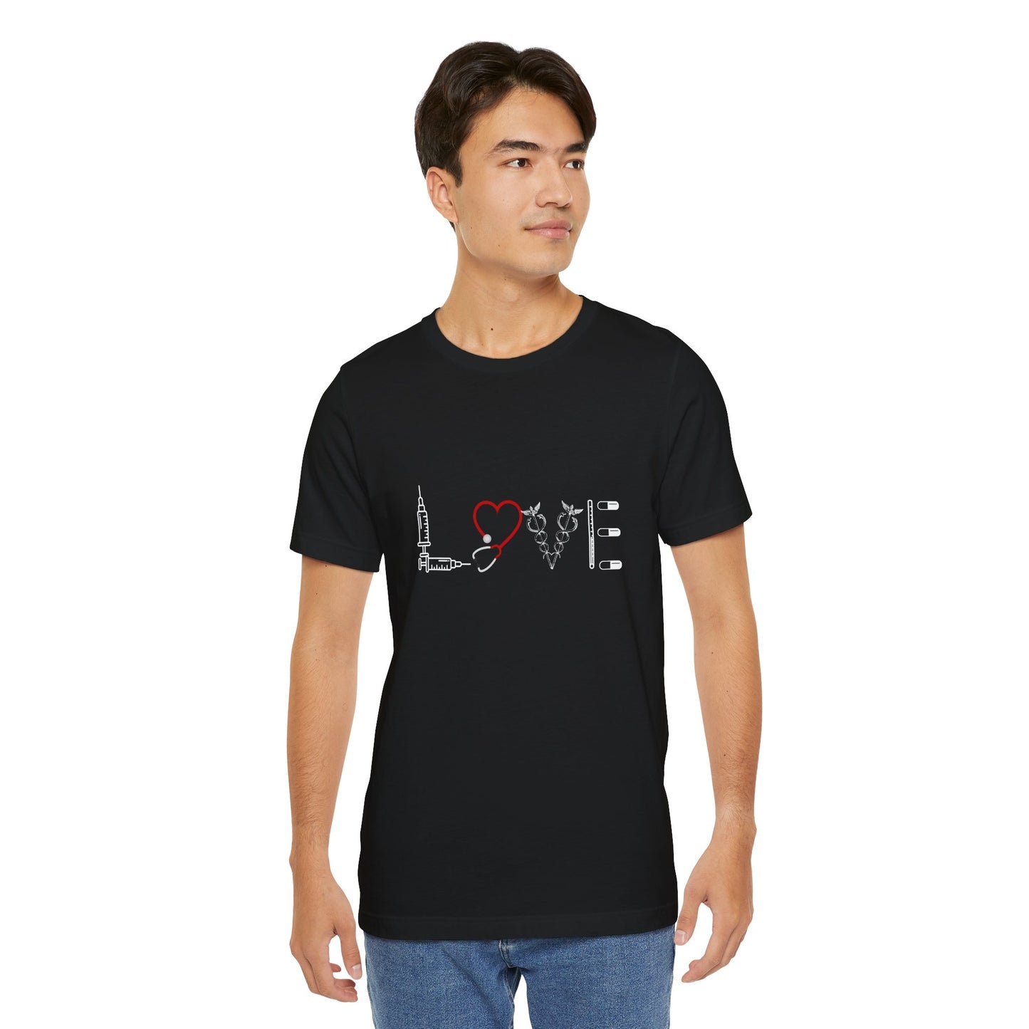 Nurse Tee Love Symbol Medical Tools Unisex Jersey Short Sleeve T-Shirt