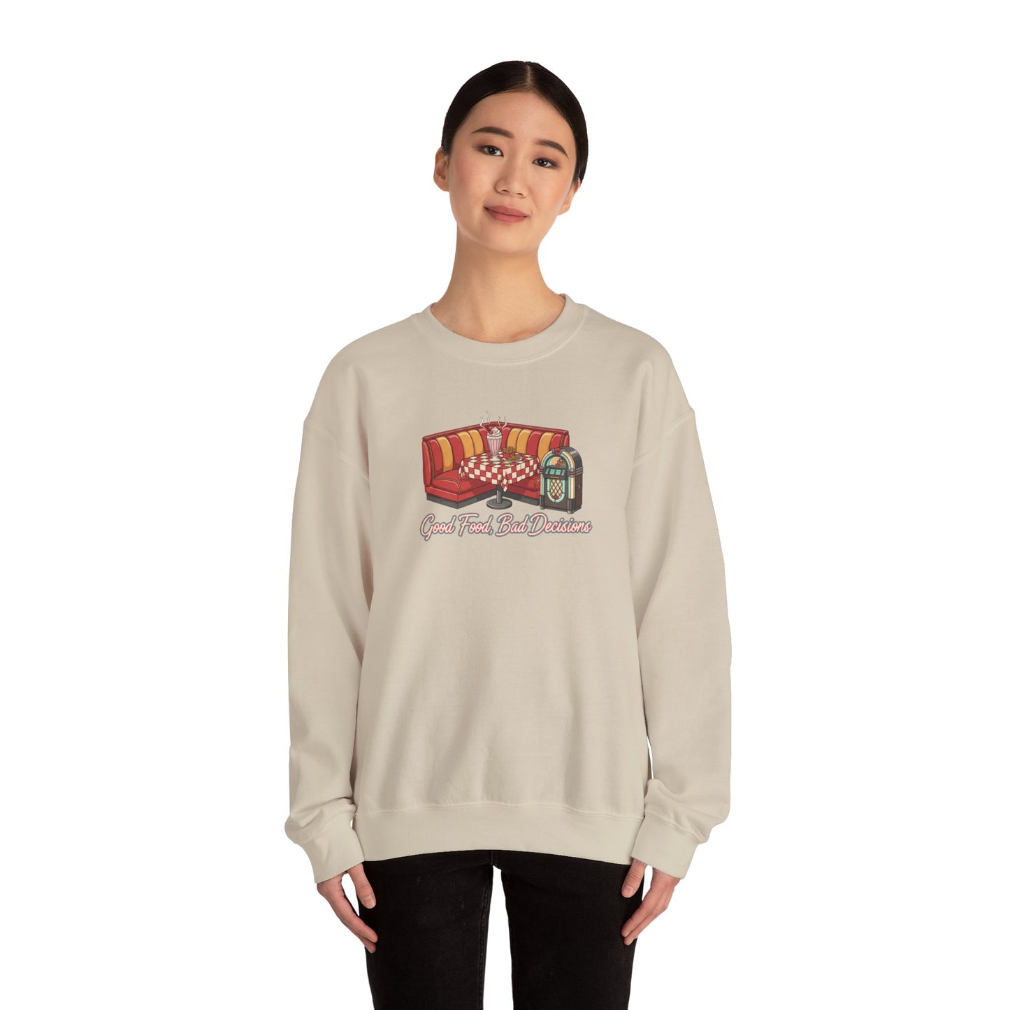 Great Food and Bad Decisions, Diner Booth Graphic Sweatshirt | Retro Diner Shirt, Matchbook Graphic