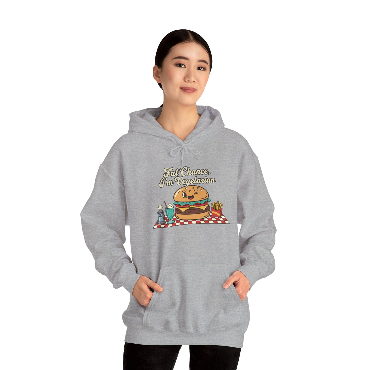 Fat Chance, I'm Vegetarian, Burger Matchbook Hoodie | retro diner shirt, matchbook graphic