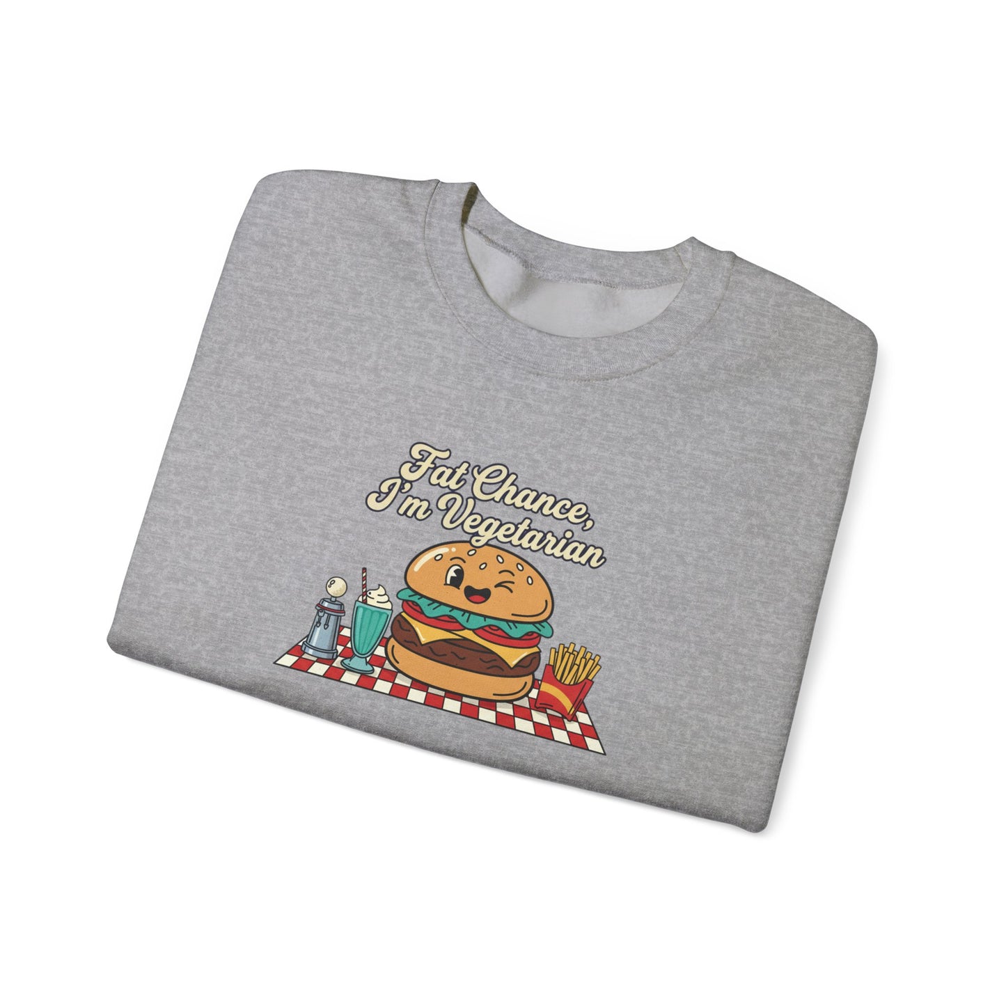 Fat Chance, I'm Vegetarian, Cheeseburger Diner Graphic Sweatshirt | Retro Diner, Matchbook & Pantry Label Art