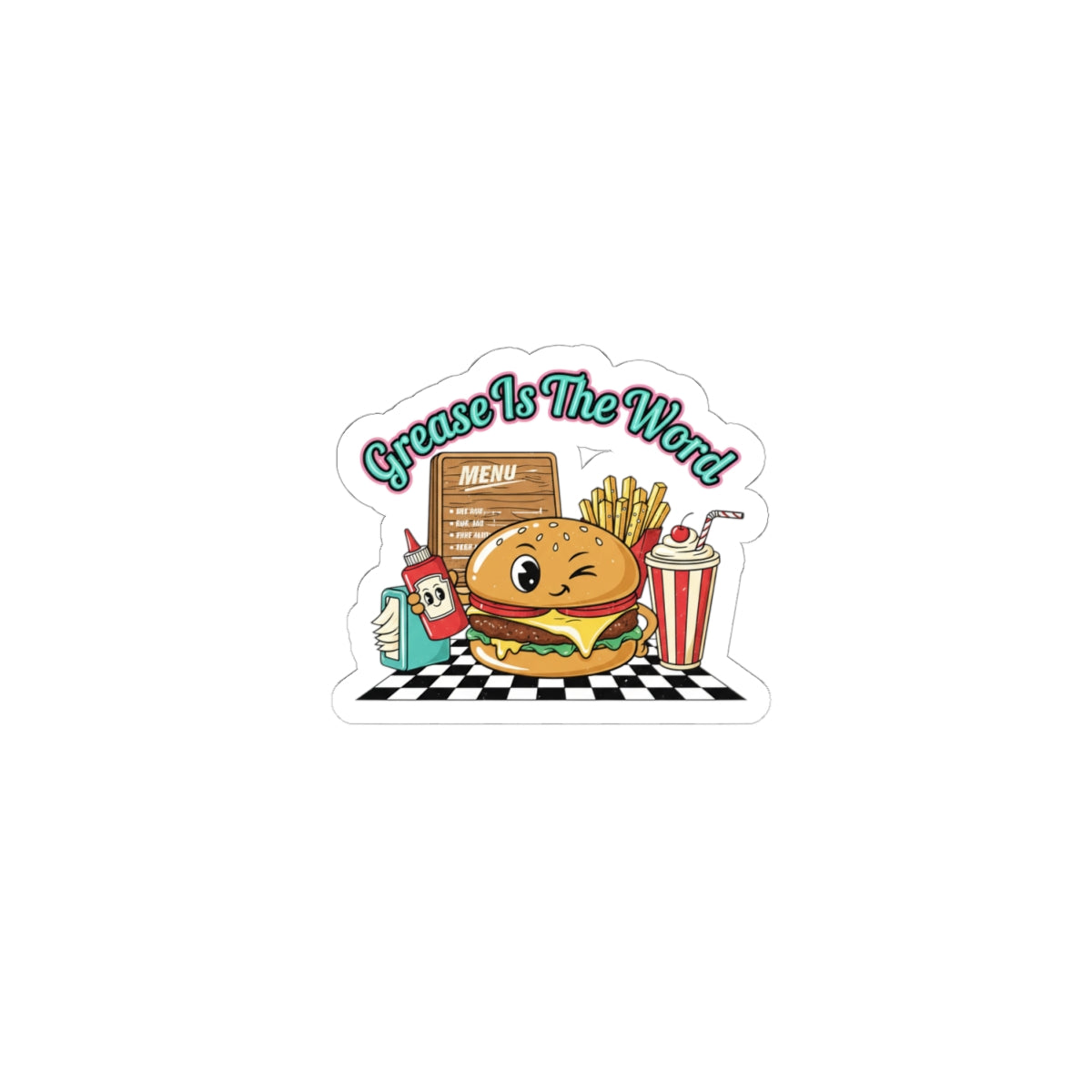 Grease Is The Word Burger Diner Kiss-Cut Sticker | Retro Diner, Matchbook Graphic