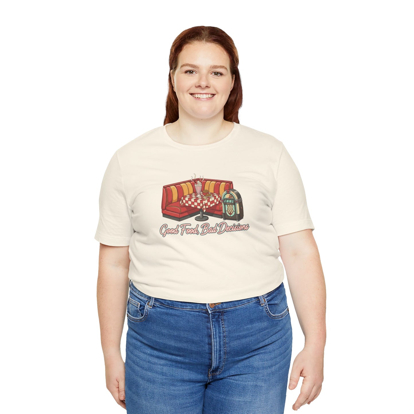 Good Food, Bad Decisions, Diner Booth & Jukebox Tee | Retro Diner Shirt, Matchbook Graphic