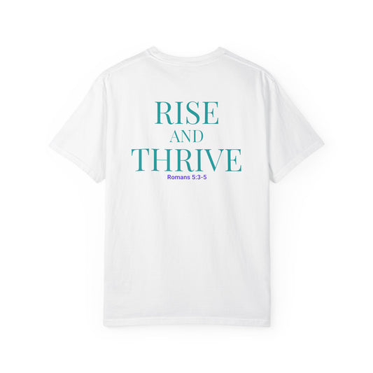 Rise and Thrive Sexual Assault Awareness Shirt | Teal Phoenix Survivor & Supporter Tee | Romans 5:3–5