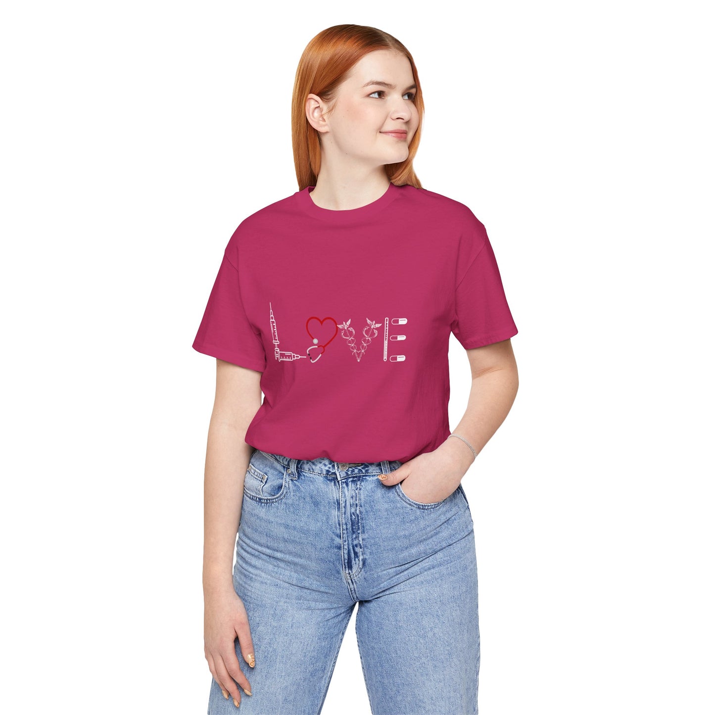 Nurse Tee Love Symbol Medical Tools Unisex Jersey Short Sleeve T-Shirt