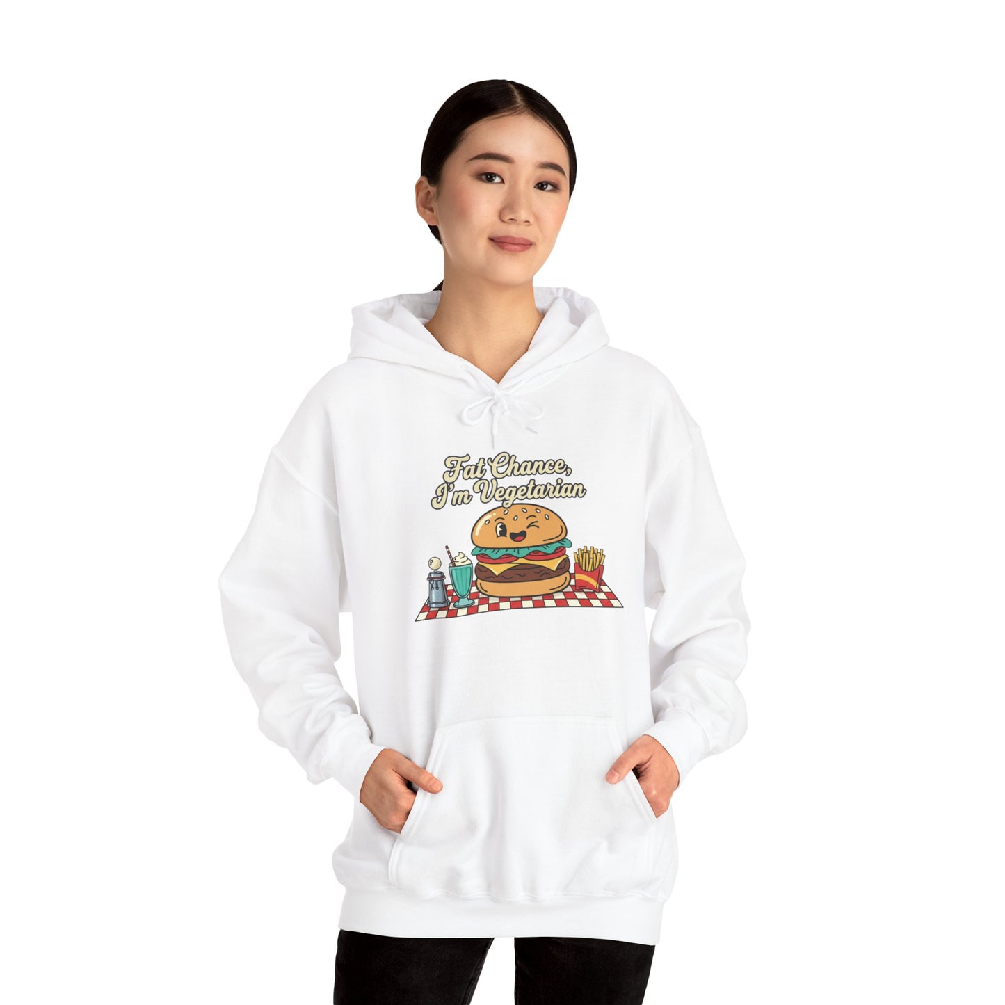 Fat Chance, I'm Vegetarian, Burger Matchbook Hoodie | retro diner shirt, matchbook graphic