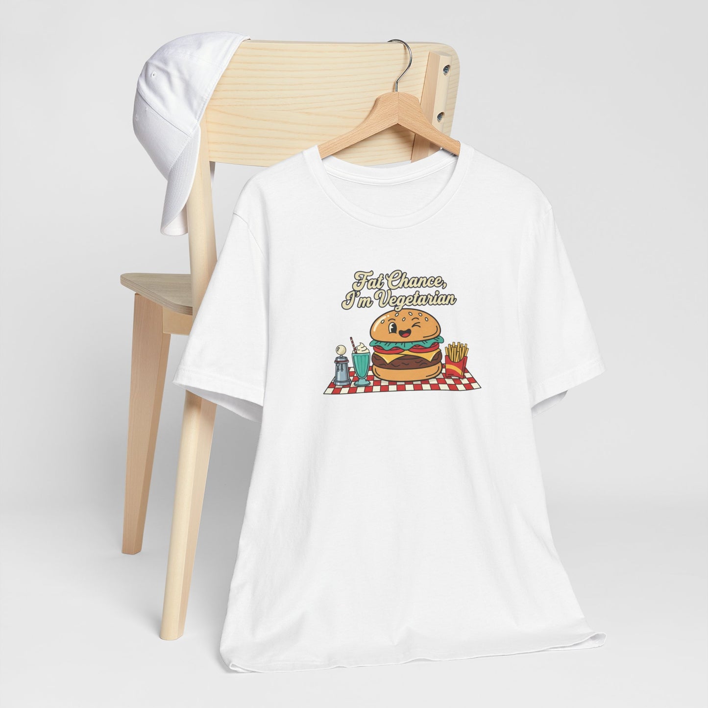 Fat Chance, I'm Vegetarian, Burger Matchbook Graphic Tee | retro diner shirt, vintage fast food design