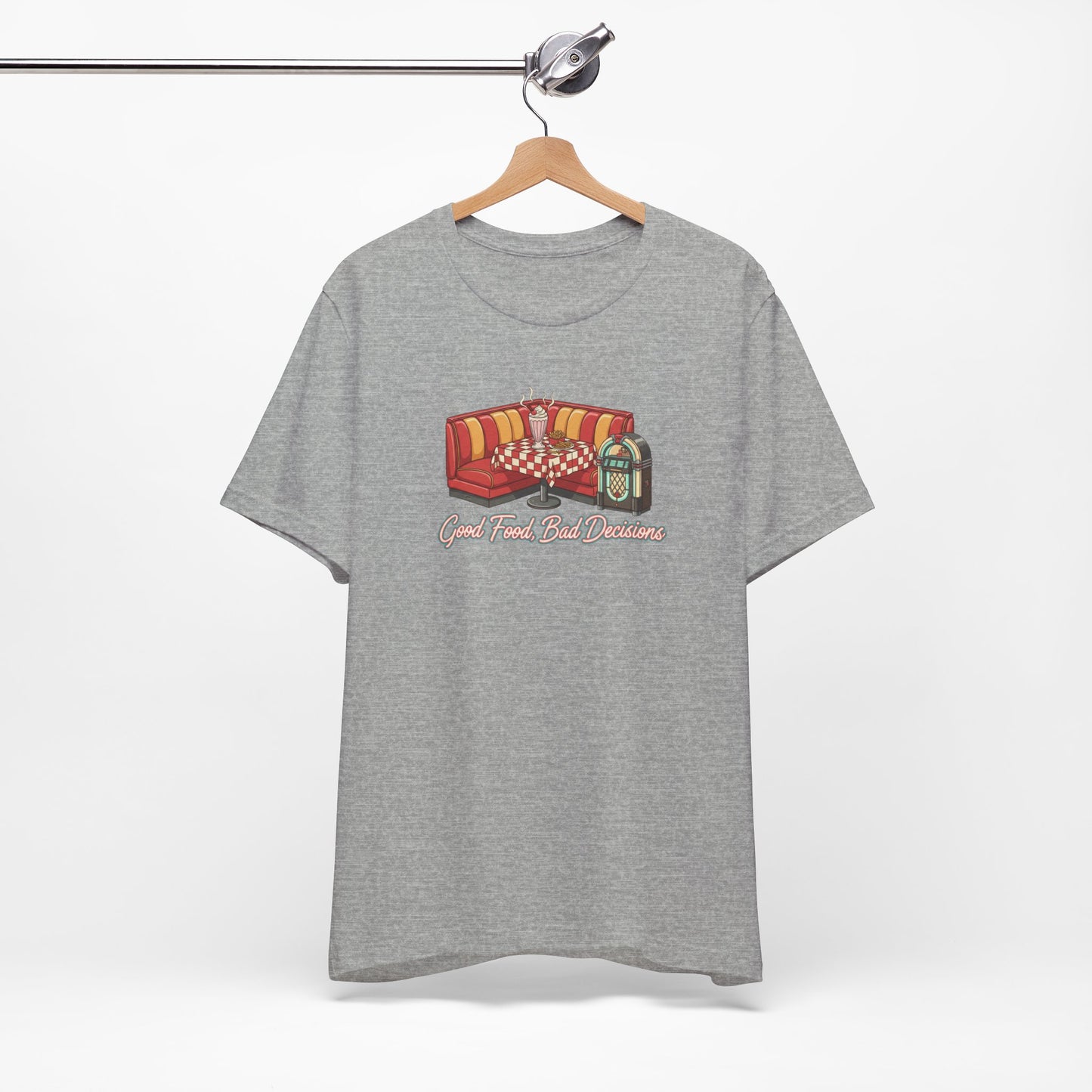 Good Food, Bad Decisions, Diner Booth & Jukebox Tee | Retro Diner Shirt, Matchbook Graphic