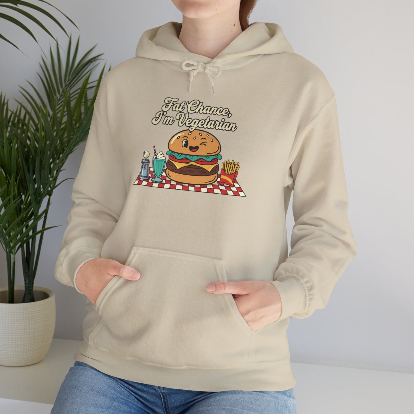 Fat Chance, I'm Vegetarian, Burger Matchbook Hoodie | retro diner shirt, matchbook graphic