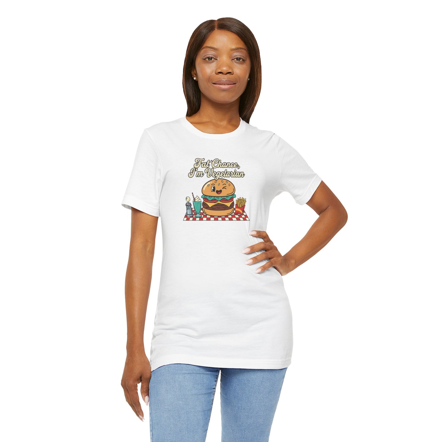 Fat Chance, I'm Vegetarian, Burger Matchbook Graphic Tee | retro diner shirt, vintage fast food design