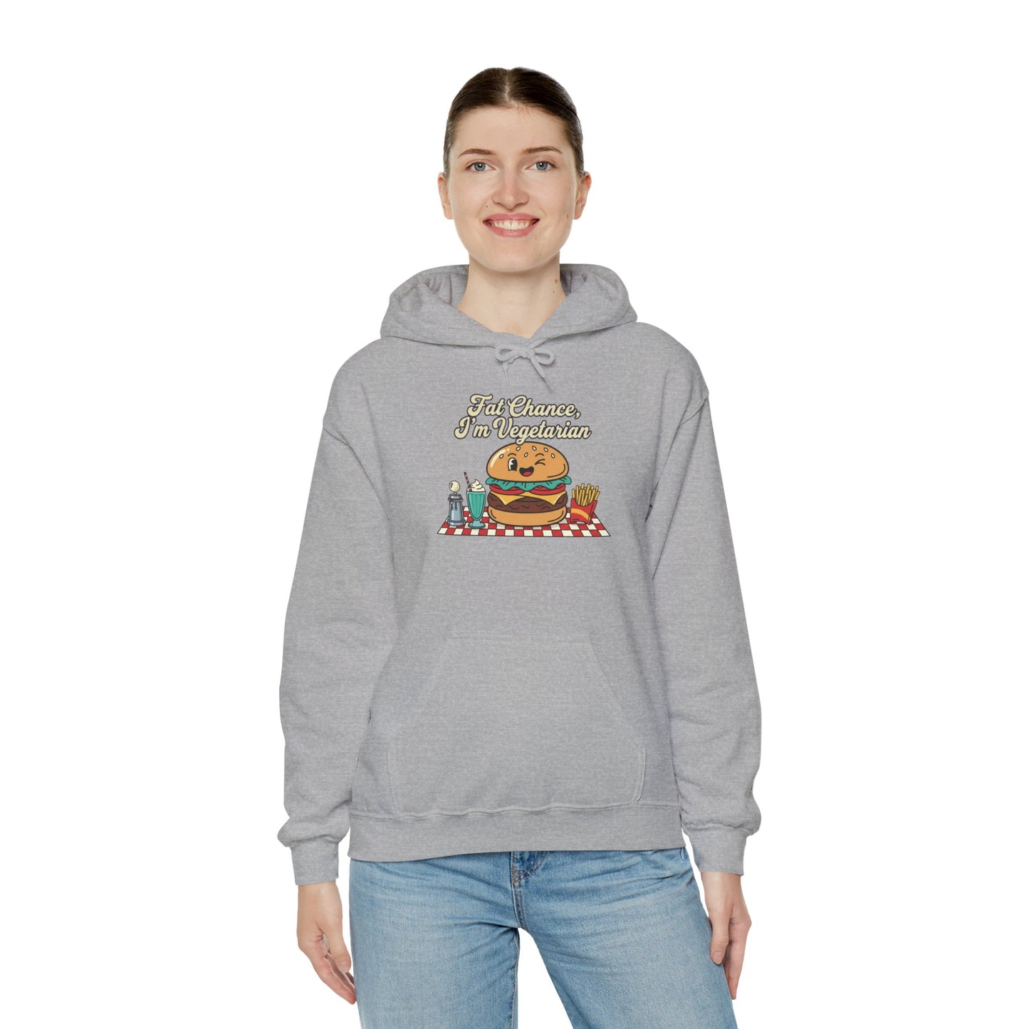 Fat Chance, I'm Vegetarian, Burger Matchbook Hoodie | retro diner shirt, matchbook graphic