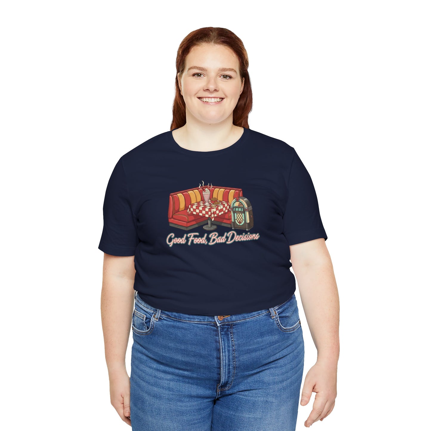 Good Food, Bad Decisions, Diner Booth & Jukebox Tee | Retro Diner Shirt, Matchbook Graphic