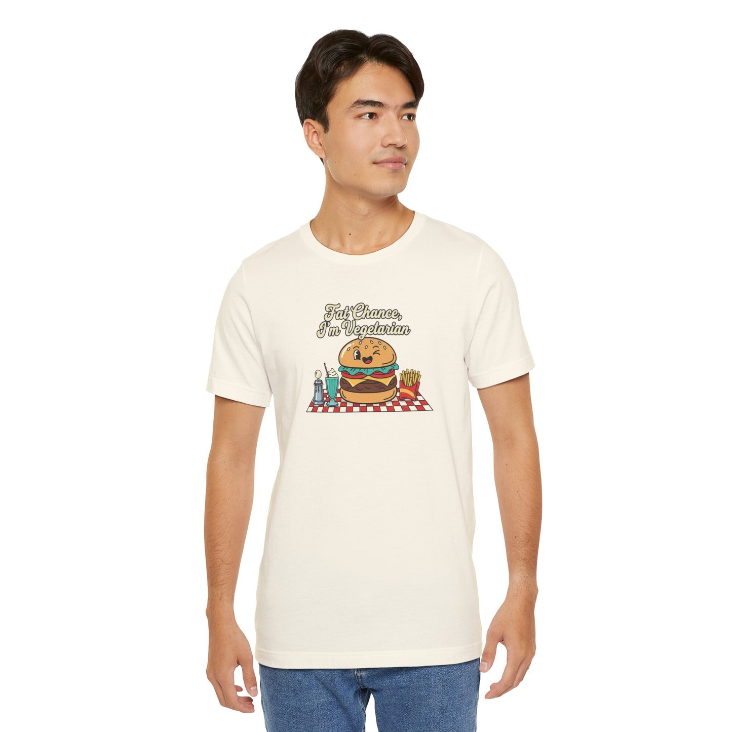 Fat Chance, I'm Vegetarian, Burger Matchbook Graphic Tee | retro diner shirt, vintage fast food design