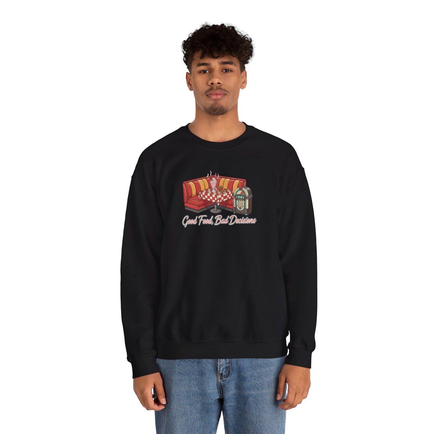 Great Food and Bad Decisions, Diner Booth Graphic Sweatshirt | Retro Diner Shirt, Matchbook Graphic