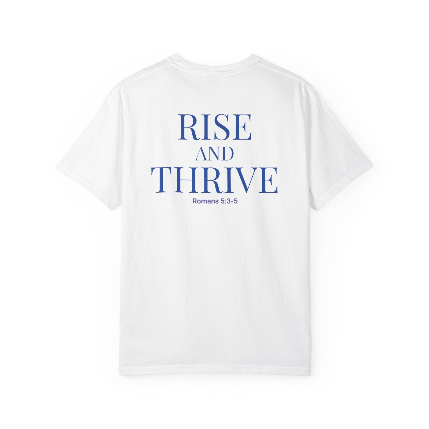 Rise and Thrive Child Abuse Awareness Shirt | Blue Phoenix Survivor & Advocate Tee | Romans 5:3–5