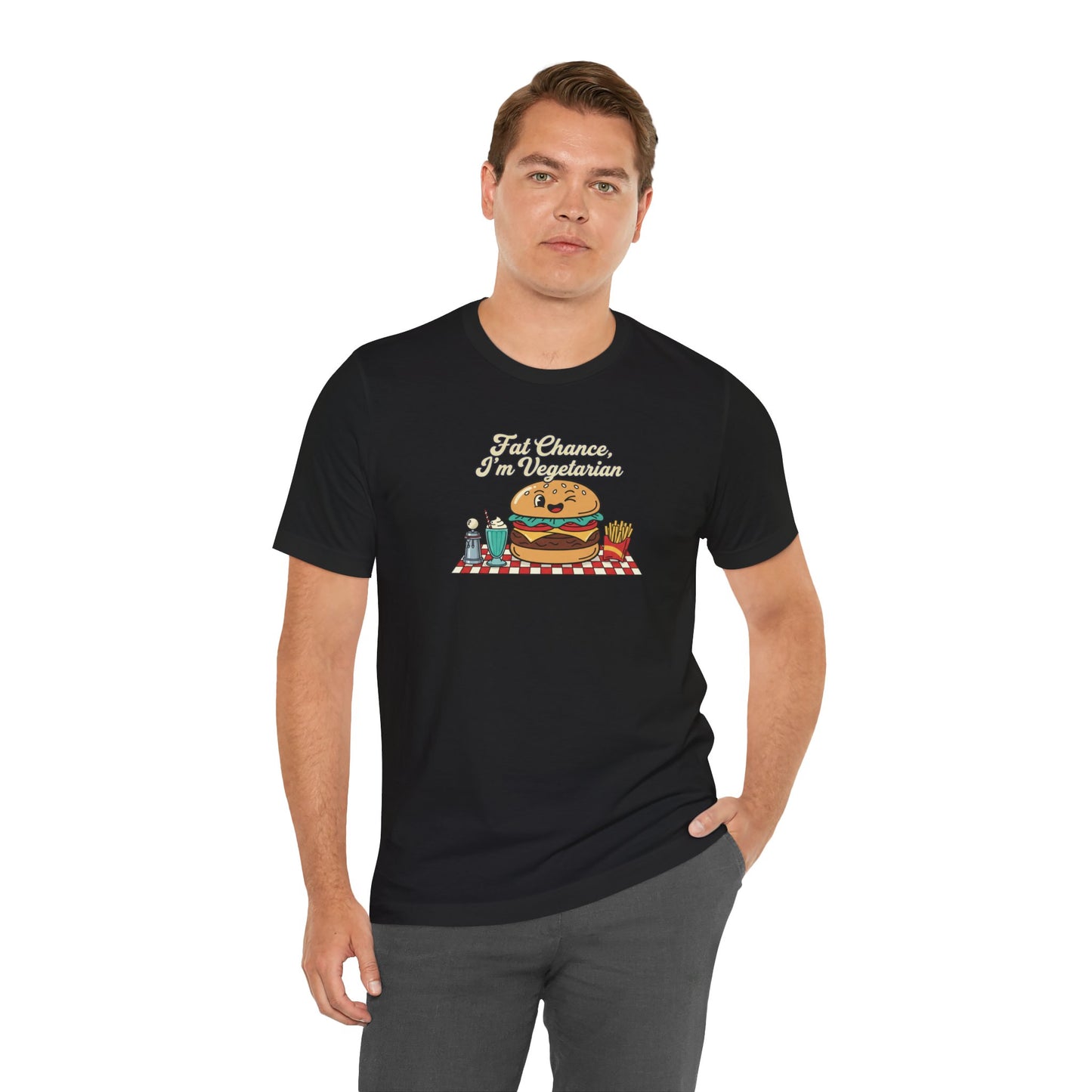 Fat Chance, I'm Vegetarian, Burger Matchbook Graphic Tee | retro diner shirt, vintage fast food design