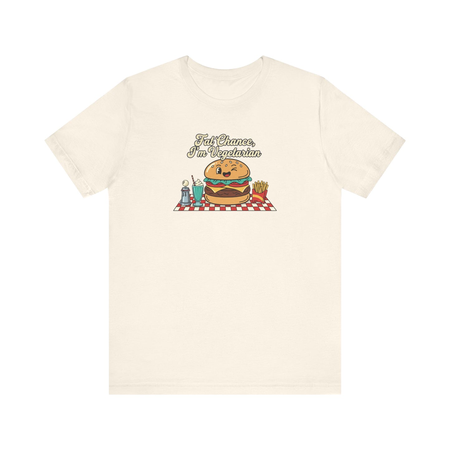 Fat Chance, I'm Vegetarian, Burger Matchbook Graphic Tee | retro diner shirt, vintage fast food design