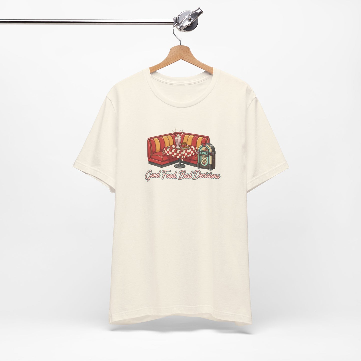 Good Food, Bad Decisions, Diner Booth & Jukebox Tee | Retro Diner Shirt, Matchbook Graphic