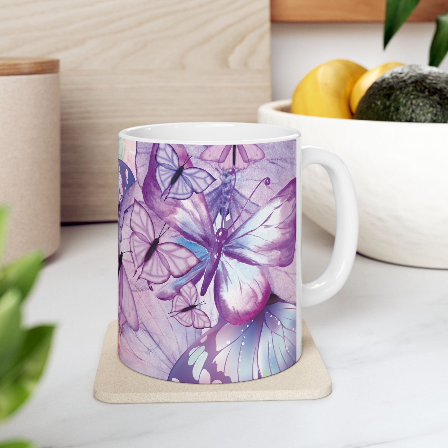 Butterfly Dream Ceramic Mug, Colorful Butterfly Mug, Nature Lover Gift, Artistic Coffee Cup, Spring Decor, Unique Drinkware