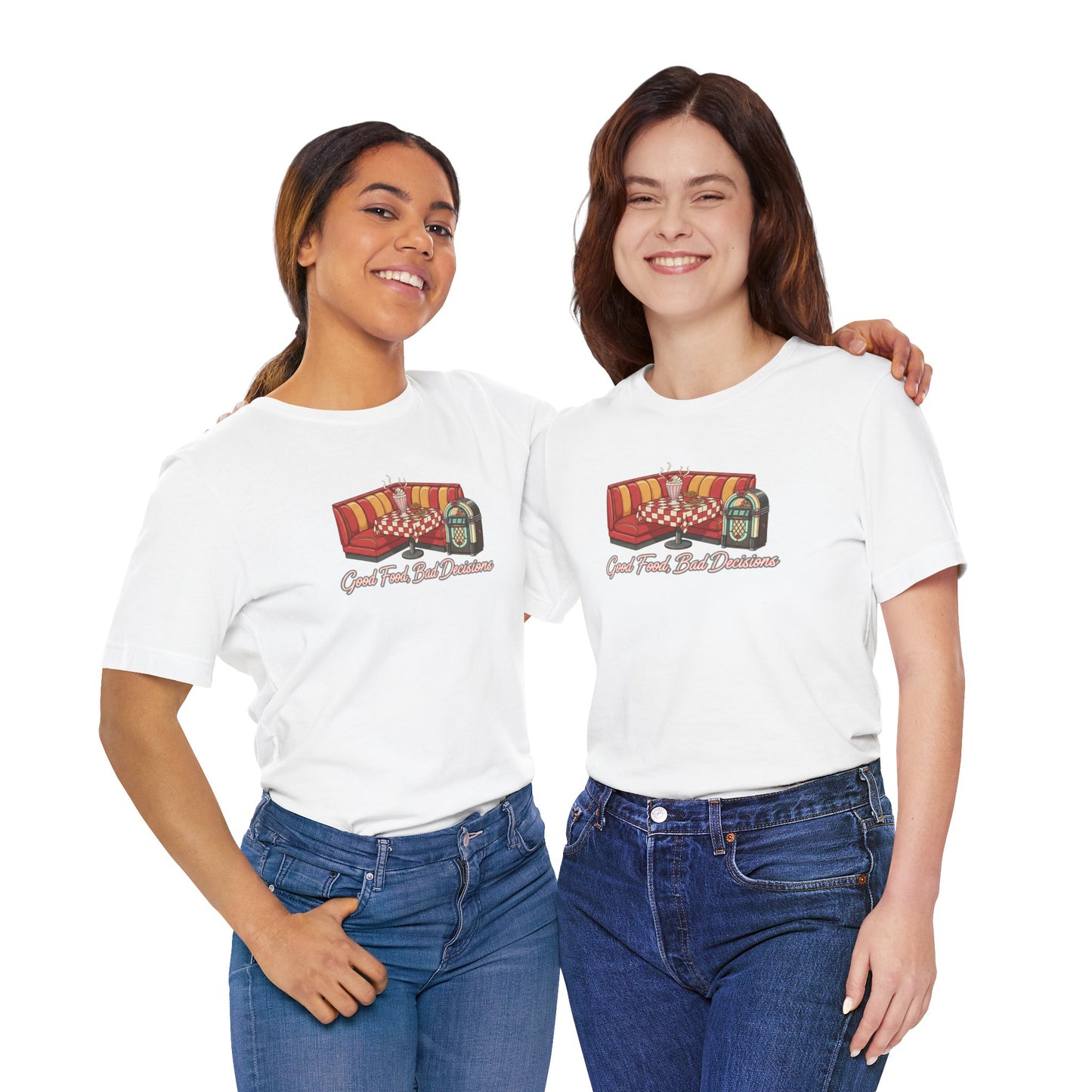 Good Food, Bad Decisions, Diner Booth & Jukebox Tee | Retro Diner Shirt, Matchbook Graphic