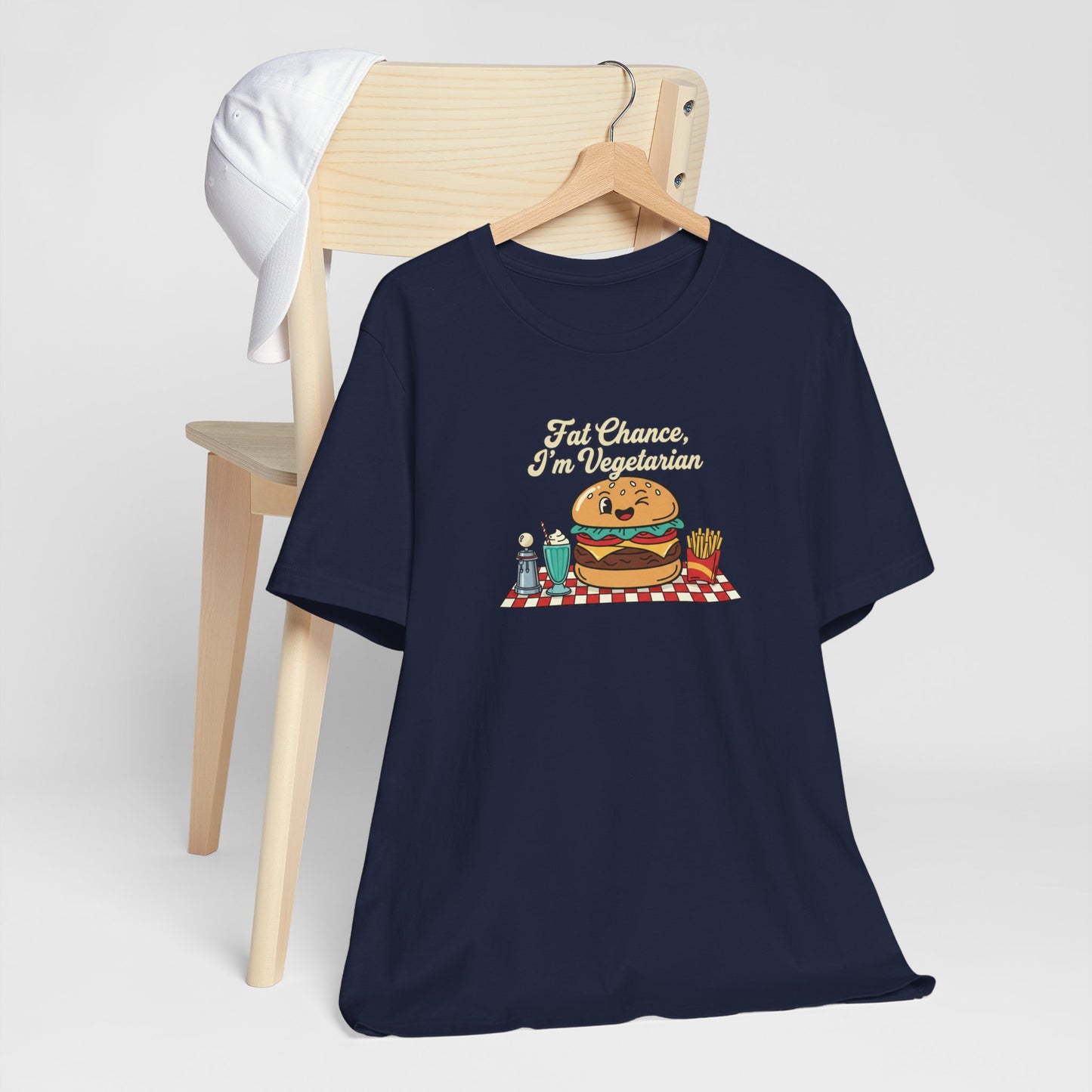 Fat Chance, I'm Vegetarian, Burger Matchbook Graphic Tee | retro diner shirt, vintage fast food design