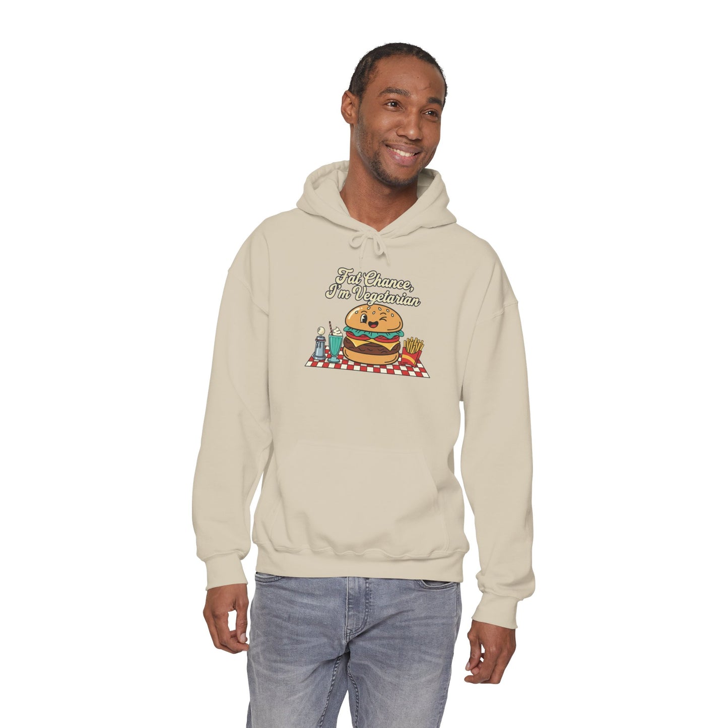 Fat Chance, I'm Vegetarian, Burger Matchbook Hoodie | retro diner shirt, matchbook graphic