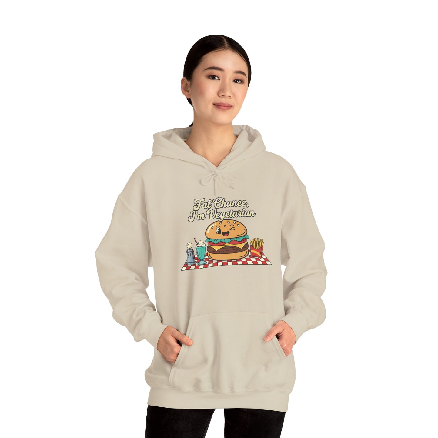 Fat Chance, I'm Vegetarian, Burger Matchbook Hoodie | retro diner shirt, matchbook graphic